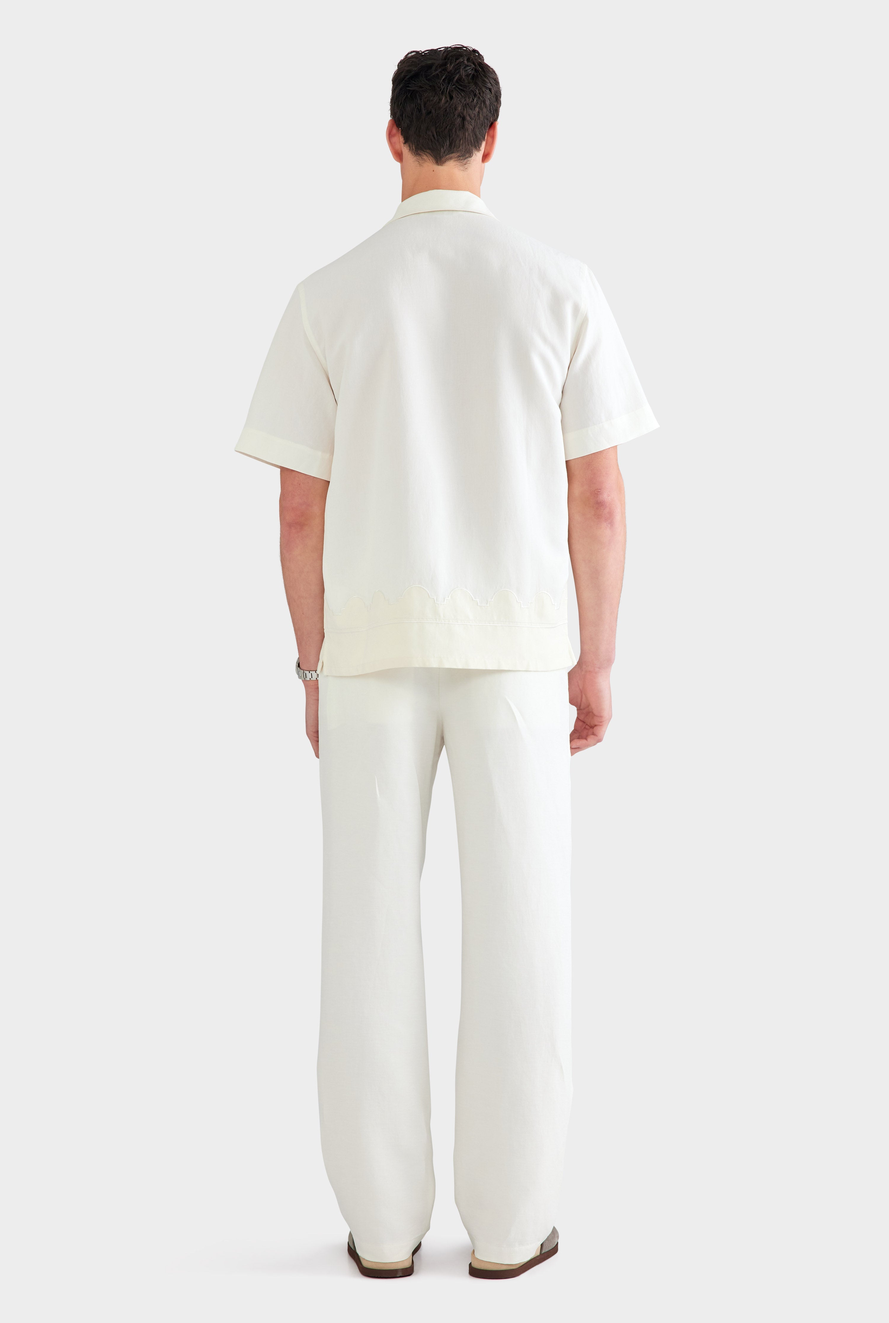 Bastian Silk Linen Shirt with Camp Collar and Applique Border 6