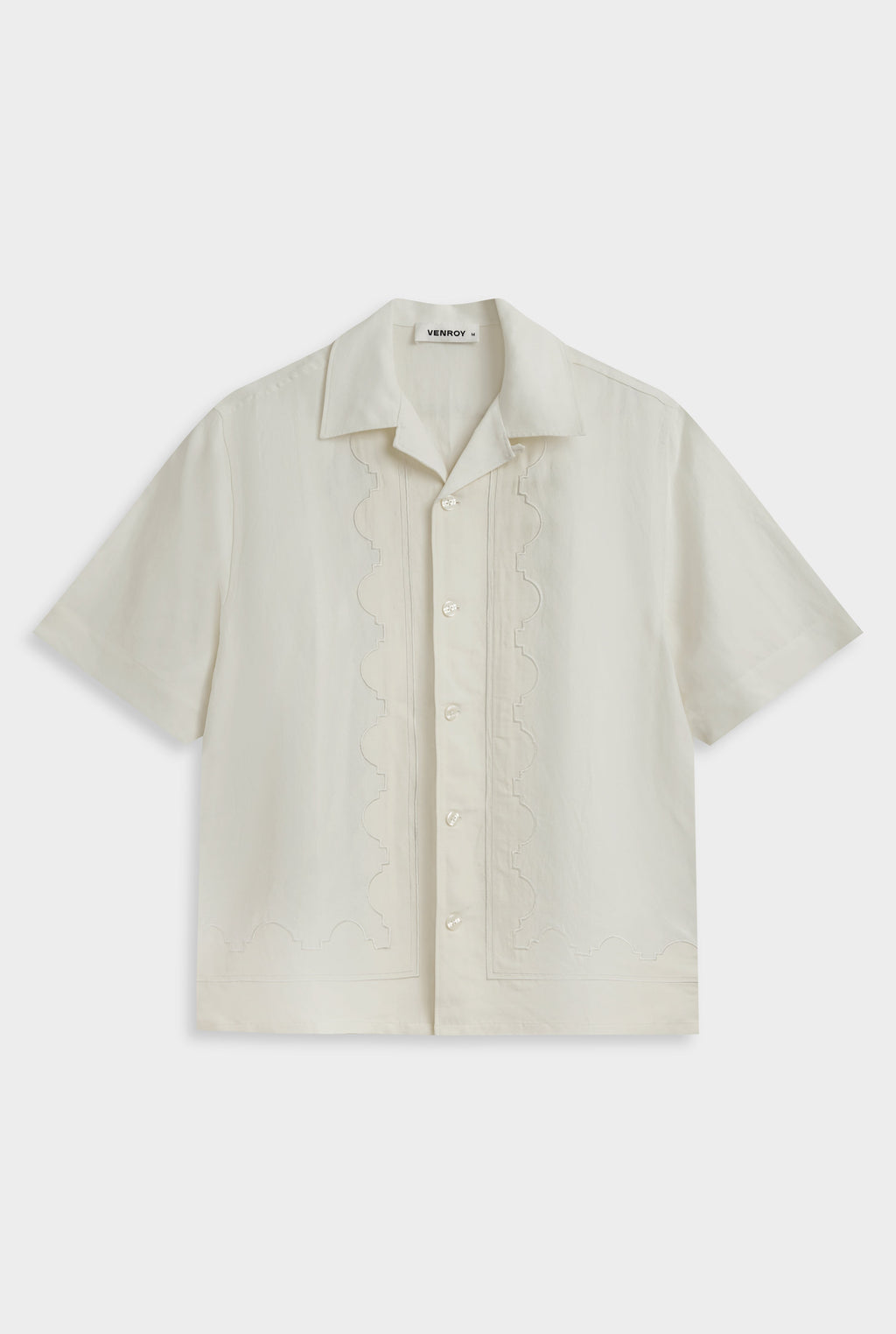 Bastian Silk Linen Shirt with Camp Collar and Applique Border 7