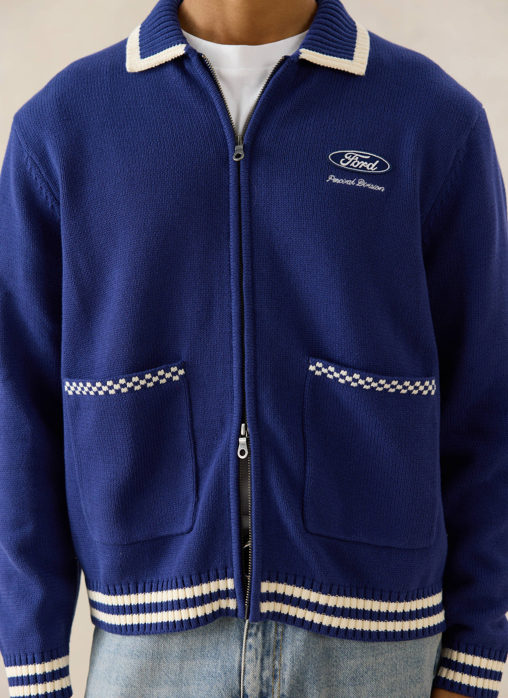 Benedict Gardner Knitted Zip Cardigan Sweater 100% Cotton Blue 2