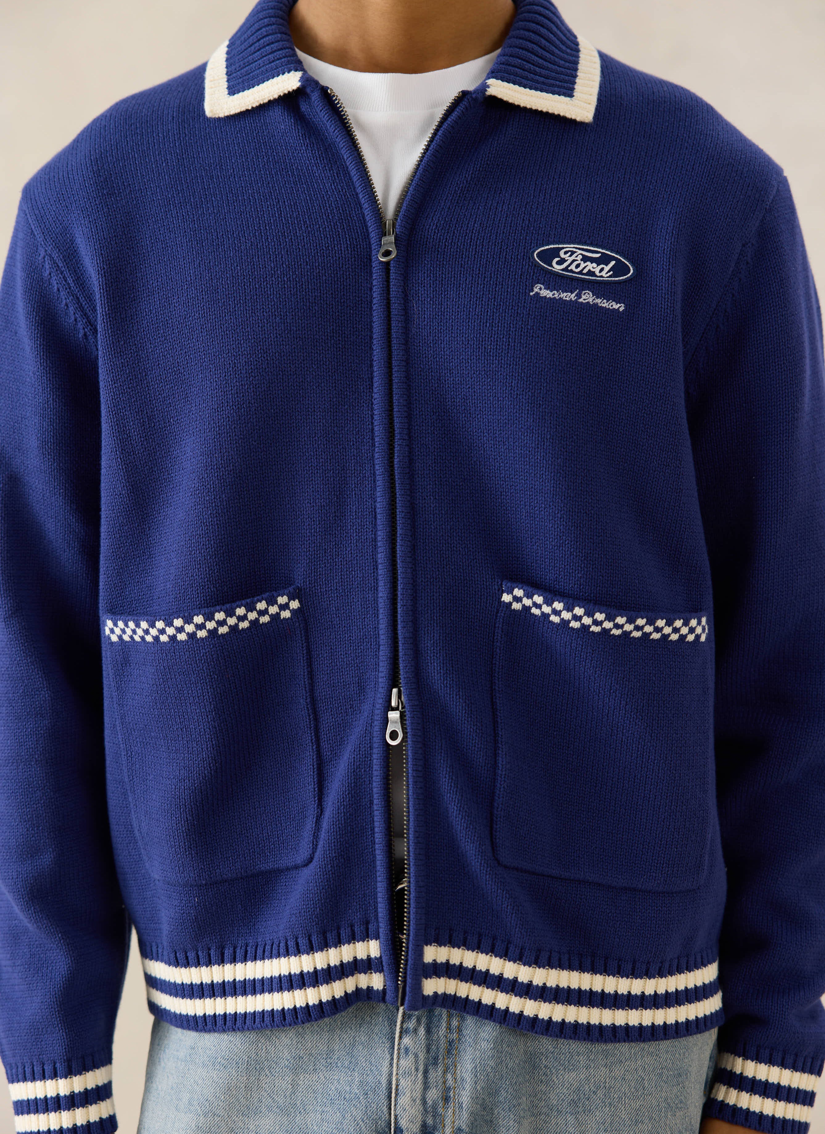 Benedict Gardner Knitted Zip Cardigan Sweater 100% Cotton Blue 2