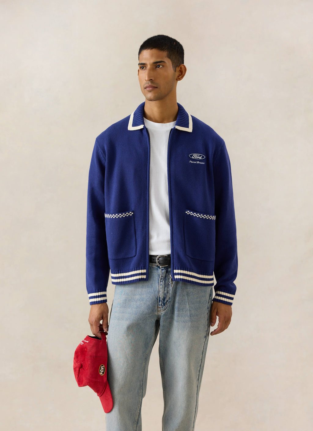 Benedict Gardner Knitted Zip Cardigan Sweater 100% Cotton Blue 3