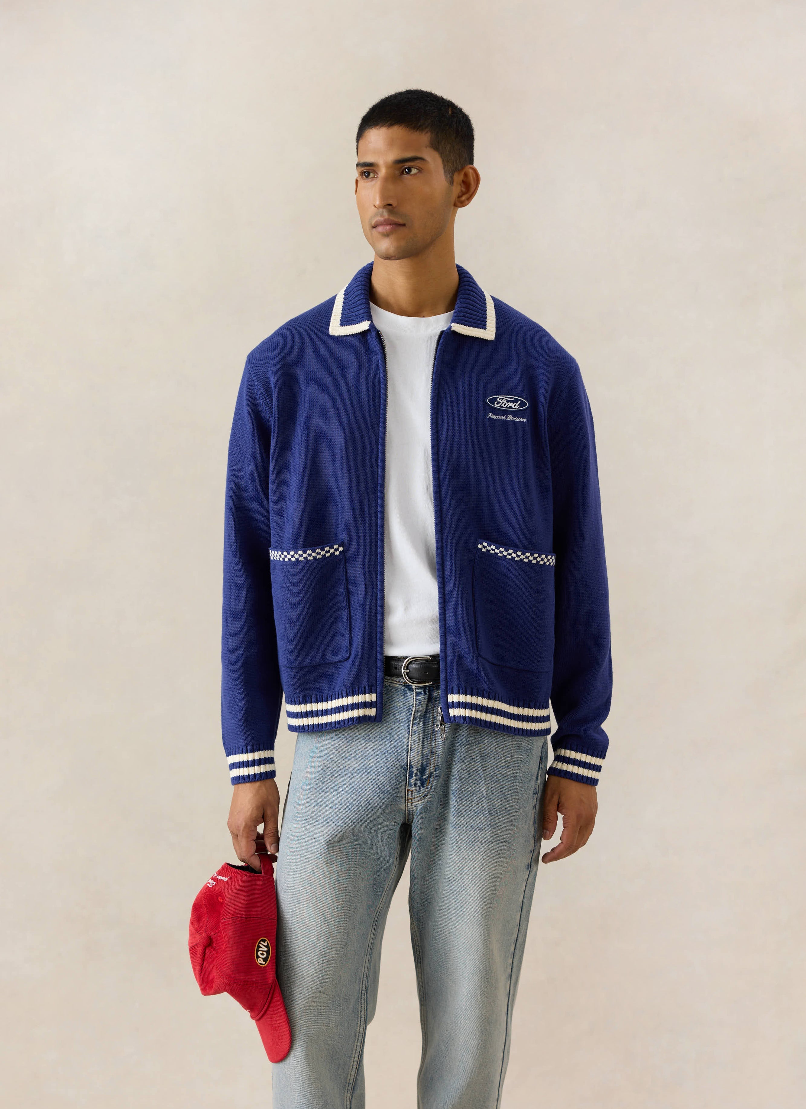 Benedict Gardner Knitted Zip Cardigan Sweater 100% Cotton Blue 3