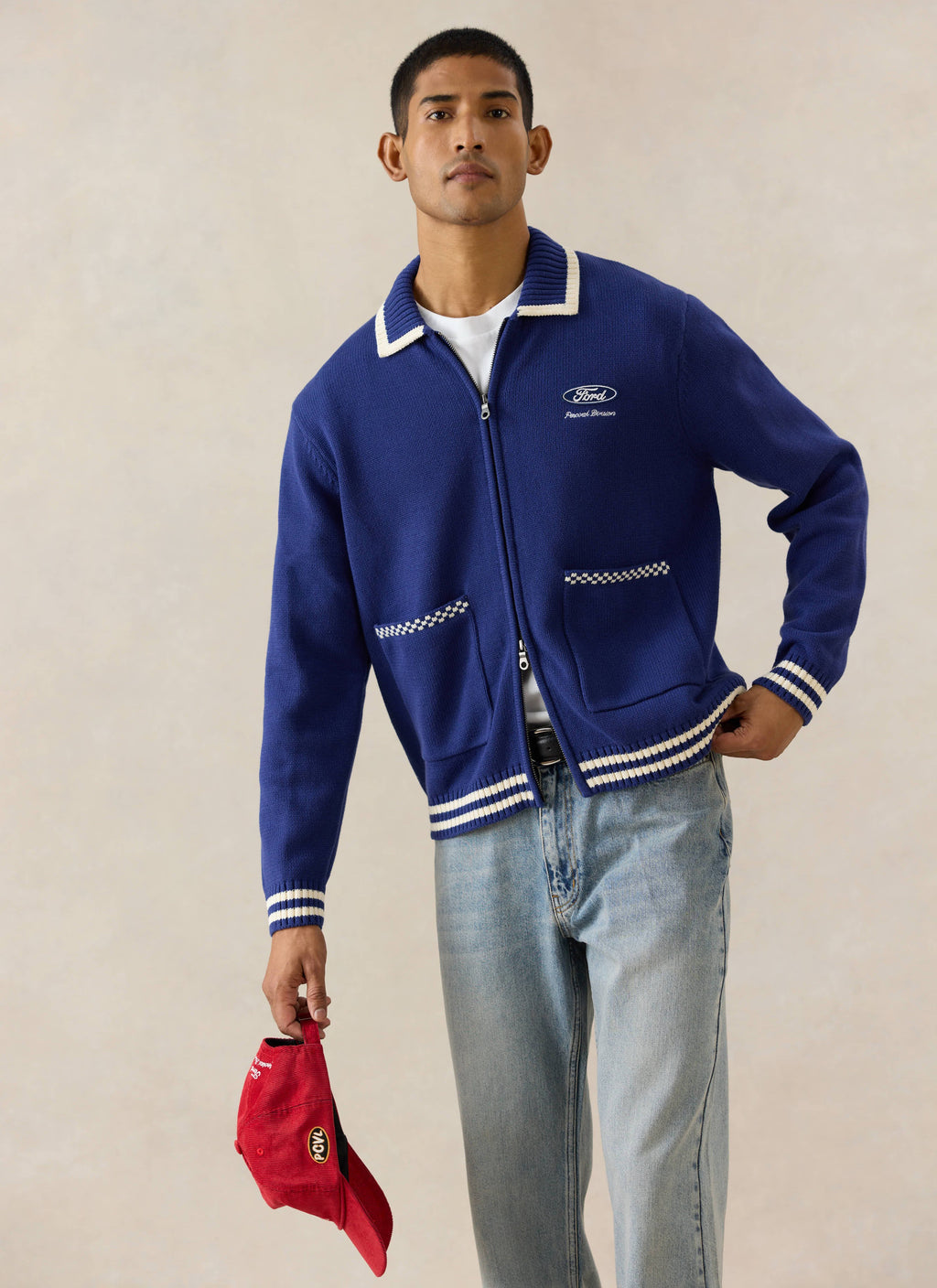 Benedict Gardner Knitted Zip Cardigan Sweater 100% Cotton Blue 5