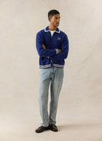 Benedict Gardner Knitted Zip Cardigan Sweater 100% Cotton Blue 6