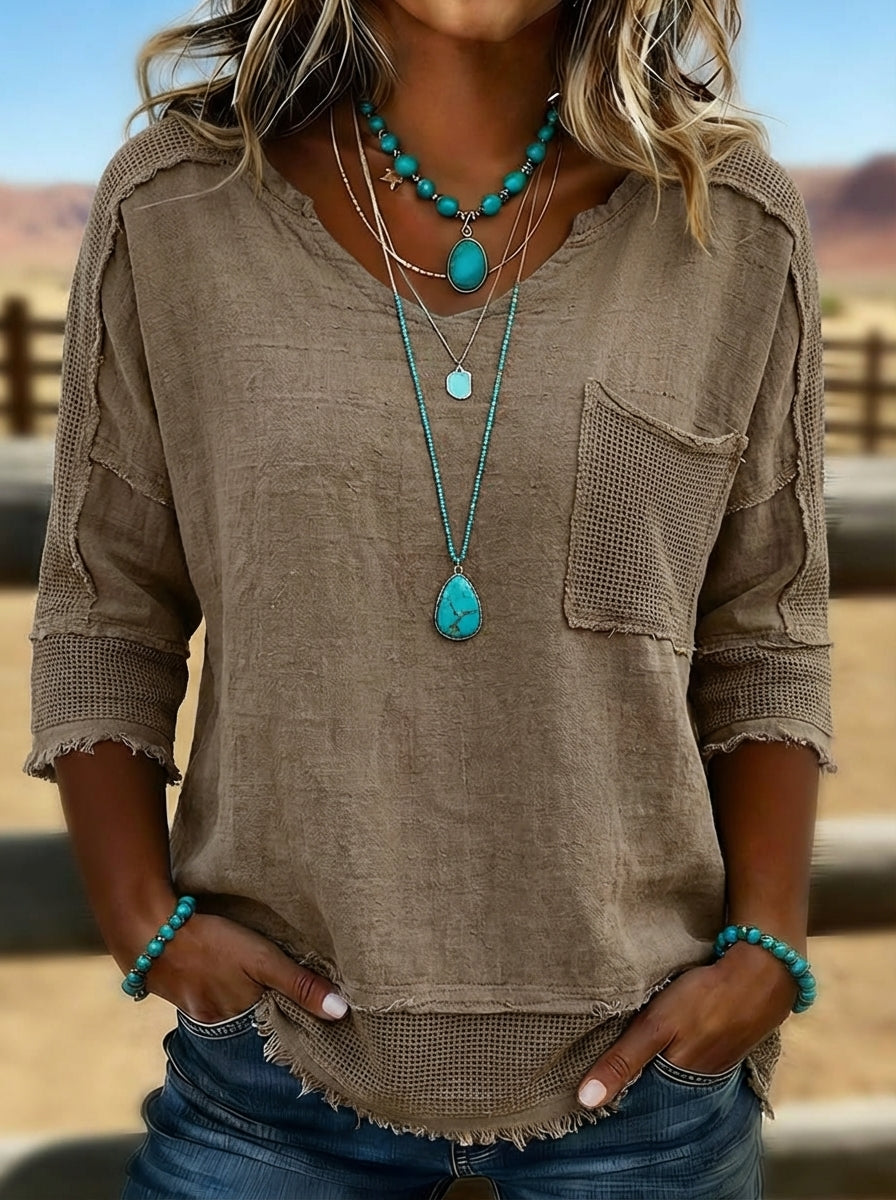 Light blue boho lounge top with intricate patterns and a relaxed fit, perfect for casual wear. 0