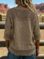 Light blue boho lounge top with intricate patterns and a relaxed fit, perfect for casual wear. 1