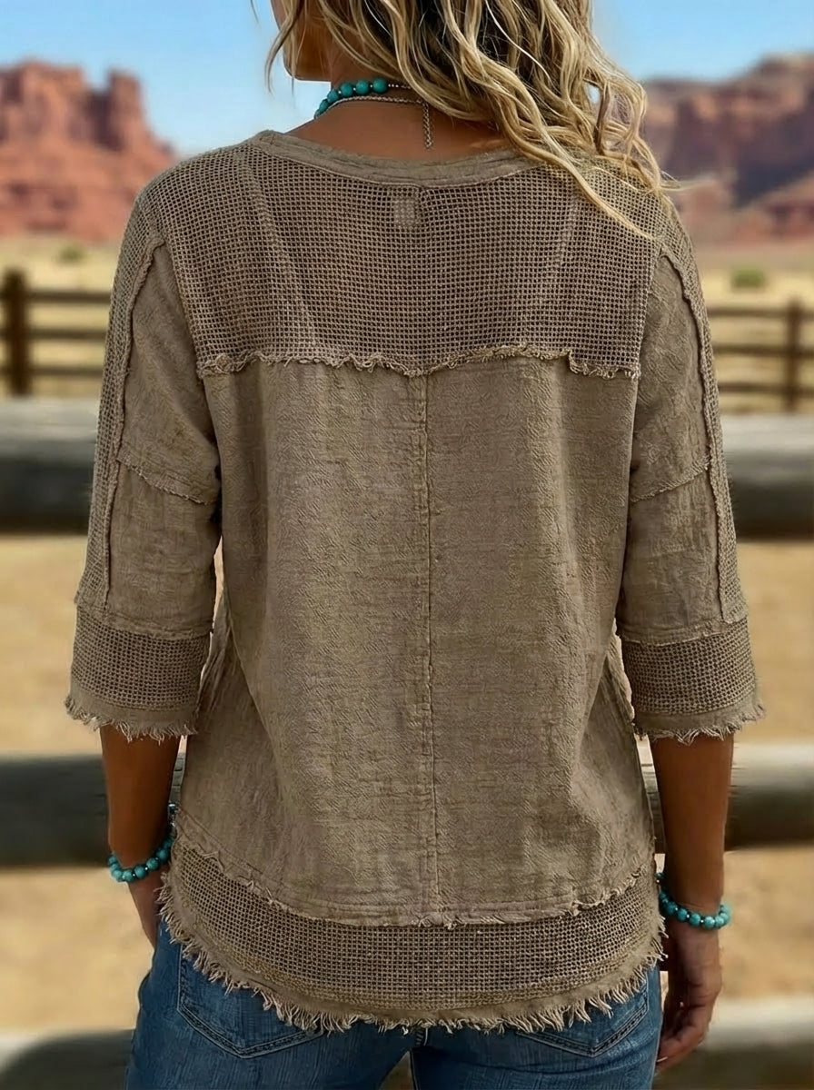 Light blue boho lounge top with intricate patterns and a relaxed fit, perfect for casual wear. 1
