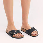 Brielle cork slides in natural tan with a minimalist design, featuring a comfortable slip-on style. 1