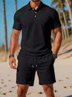 Caleb men's polo shirt in navy blue, featuring a classic fit and breathable fabric for casual wear. 5