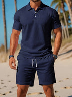 Caleb men's polo shirt in navy blue, featuring a classic fit and breathable fabric for casual wear. 8