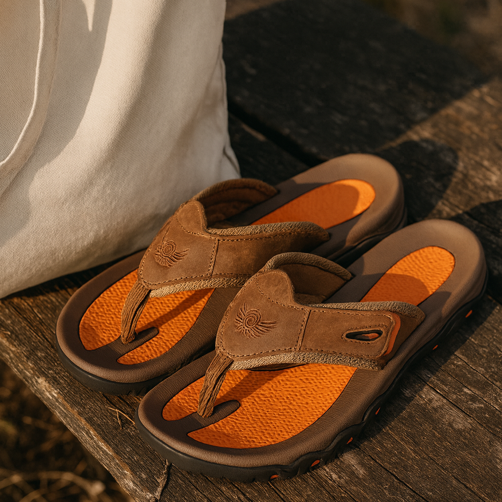 Brown open-toe men's sandals with a cushioned footbed, perfect for summer wear. 5