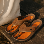 Brown open-toe men's sandals with a cushioned footbed, perfect for summer wear. 5