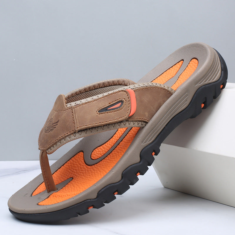 Brown open-toe men's sandals with a cushioned footbed, perfect for summer wear. 6