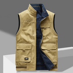 Lightweight olive green men's utility vest with multiple pockets and a comfortable, casual fit. 2