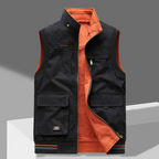 Lightweight olive green men's utility vest with multiple pockets and a comfortable, casual fit. 3
