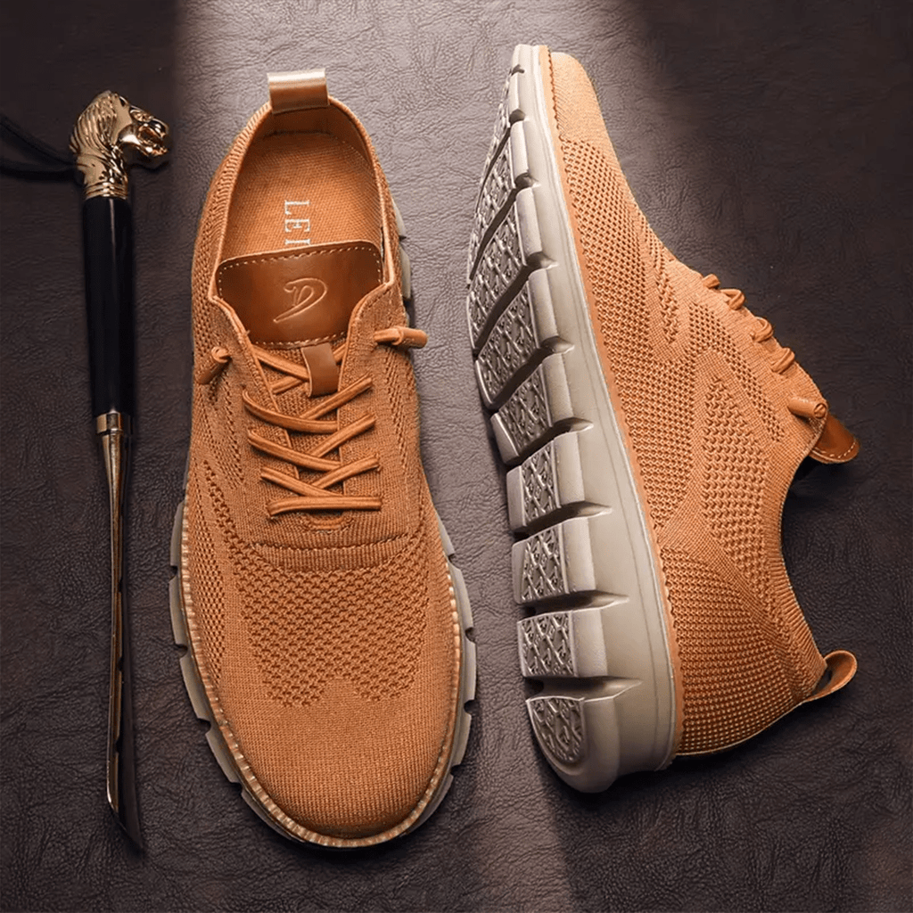 Caleb textured knit oxford shoes in navy blue, featuring a lace-up closure and a casual sneaker sole. 1