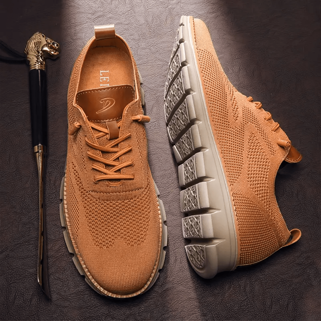 Caleb textured knit oxford shoes in navy blue, featuring a lace-up closure and a casual sneaker sole. 1