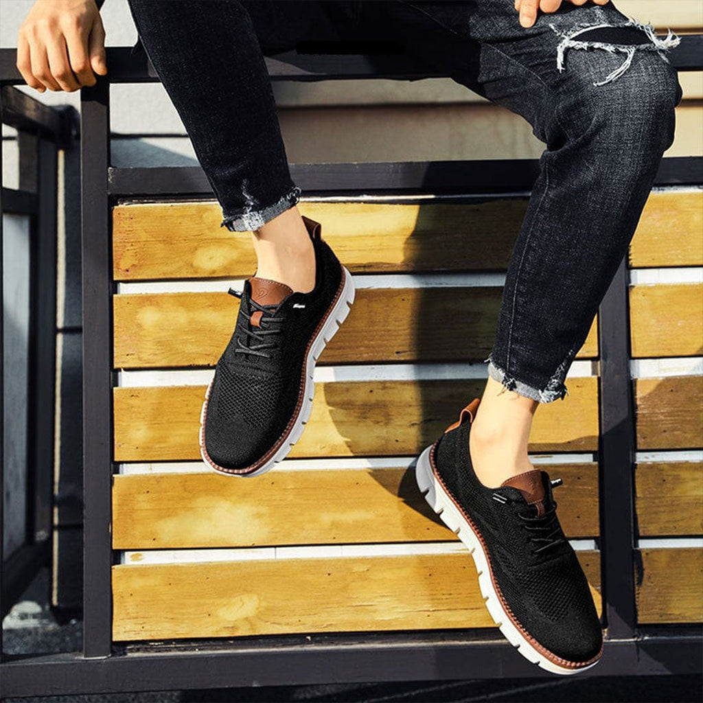 Caleb textured knit oxford shoes in navy blue, featuring a lace-up closure and a casual sneaker sole. 6