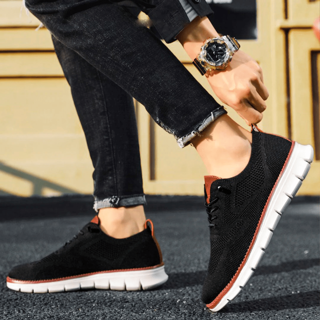 Caleb textured knit oxford shoes in navy blue, featuring a lace-up closure and a casual sneaker sole. 8