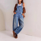 Blue denim overalls with a relaxed fit and adjustable straps, perfect for casual, everyday wear. 1