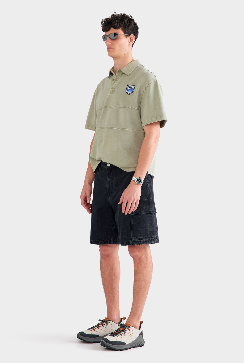 Callum Denim Cargo Shorts Washed Black 14oz Rigid Cotton, Knee-Length Regular Fit 3