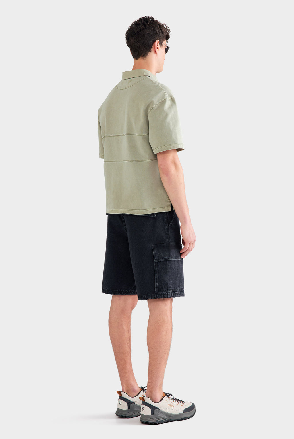 Callum Denim Cargo Shorts Washed Black 14oz Rigid Cotton, Knee-Length Regular Fit 5