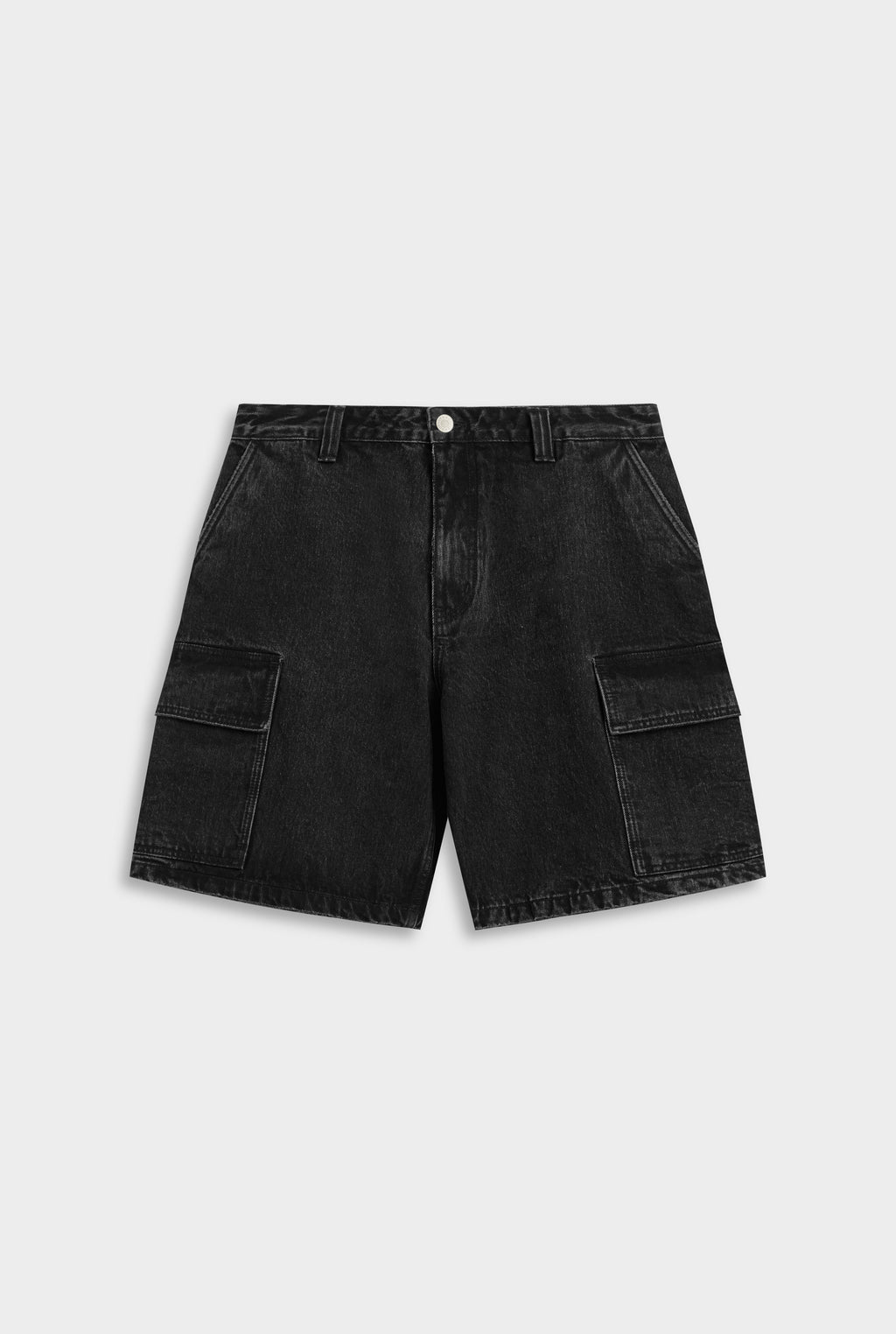 Callum Denim Cargo Shorts Washed Black 14oz Rigid Cotton, Knee-Length Regular Fit 6