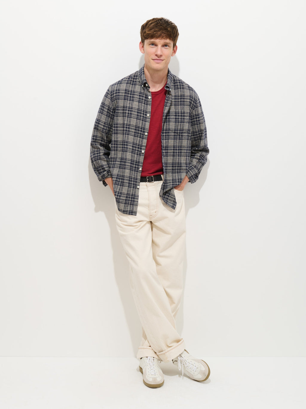 Callum Mill Check Shirt Men's Linen Cotton Blend with Chest Pocket 2