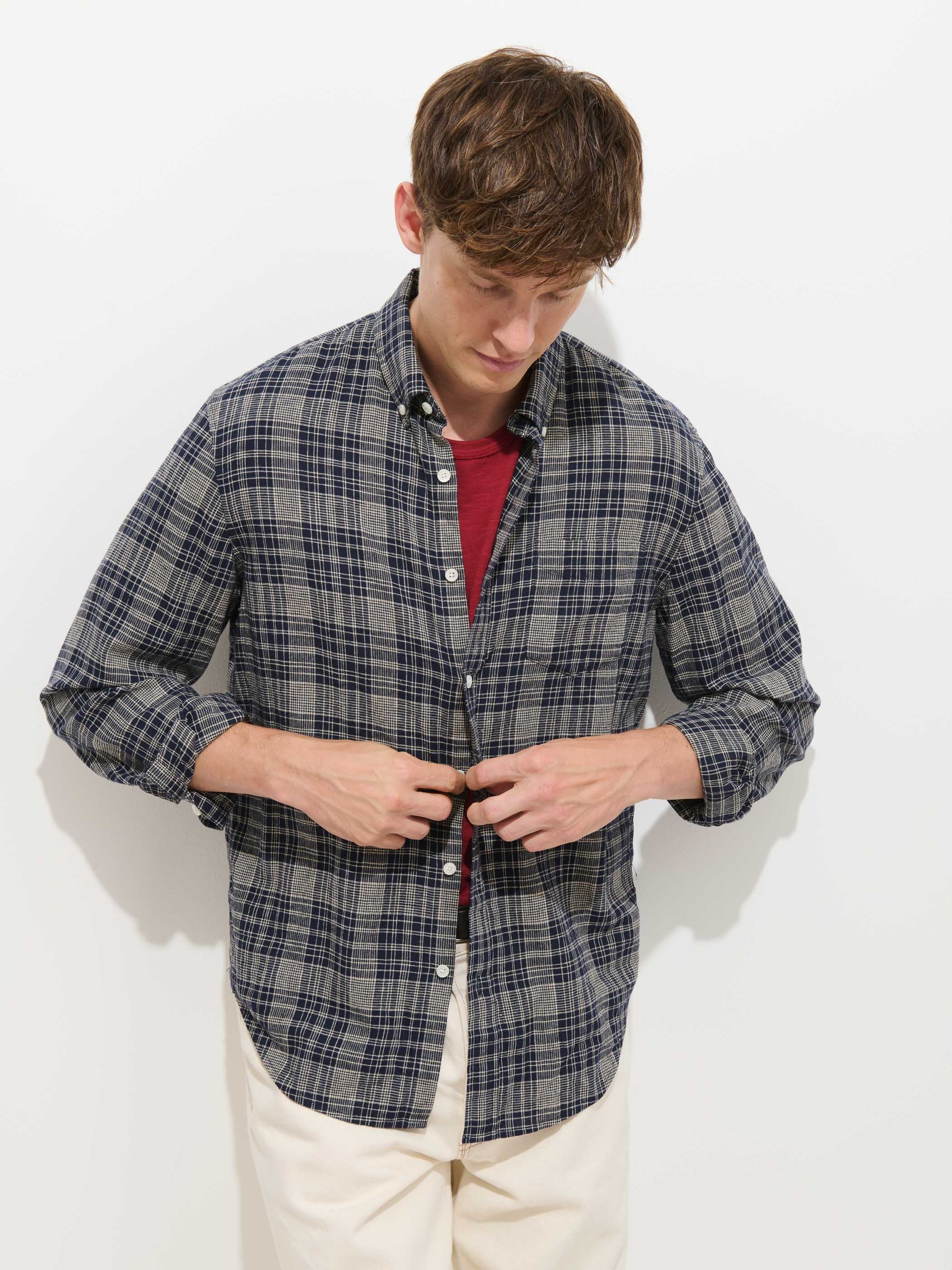 Callum Mill Check Shirt Men's Linen Cotton Blend with Chest Pocket 3