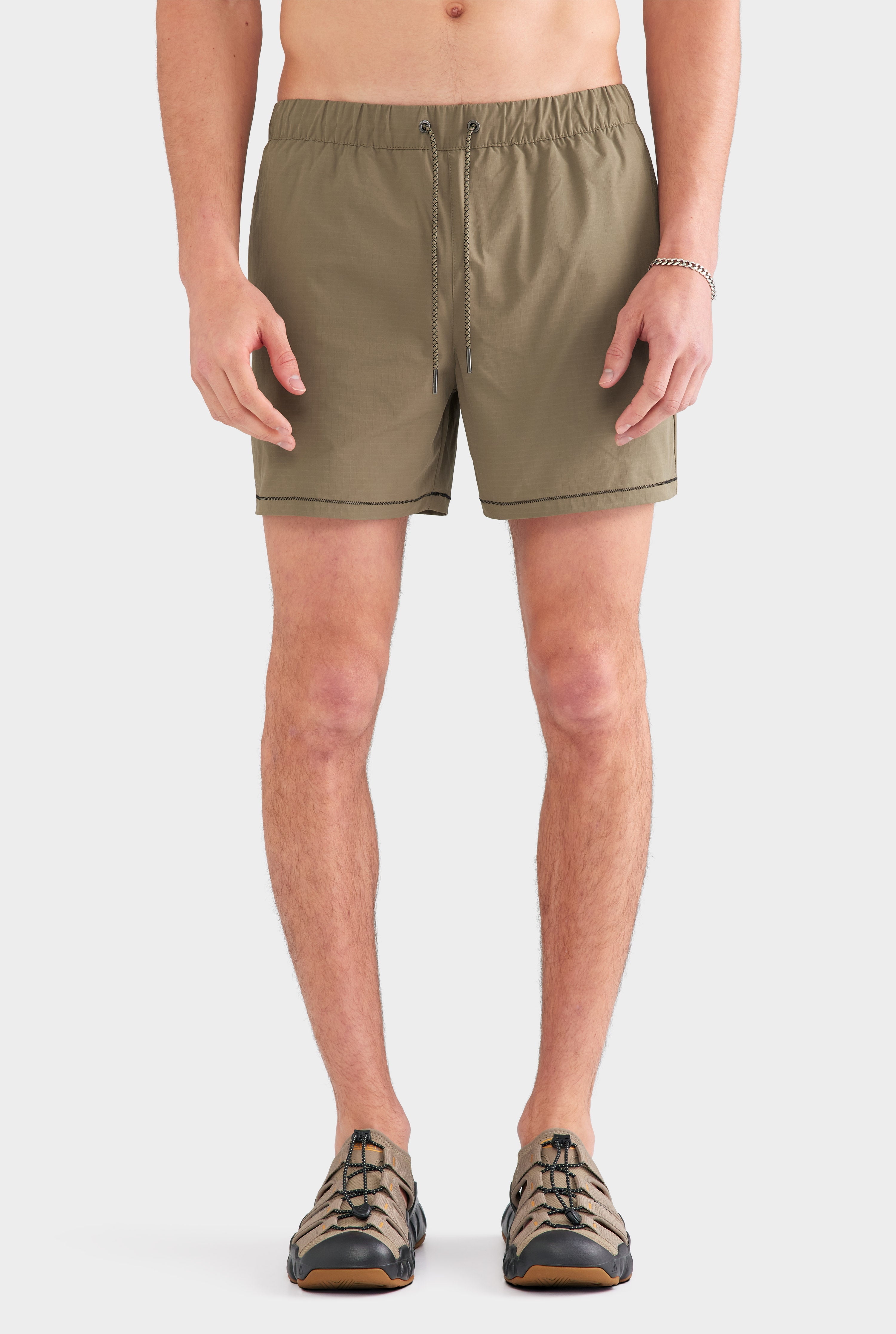 Callum Zig Zag Ripstop Swim Short Olive - Relaxed Fit, Quick-Drying Polyester 0