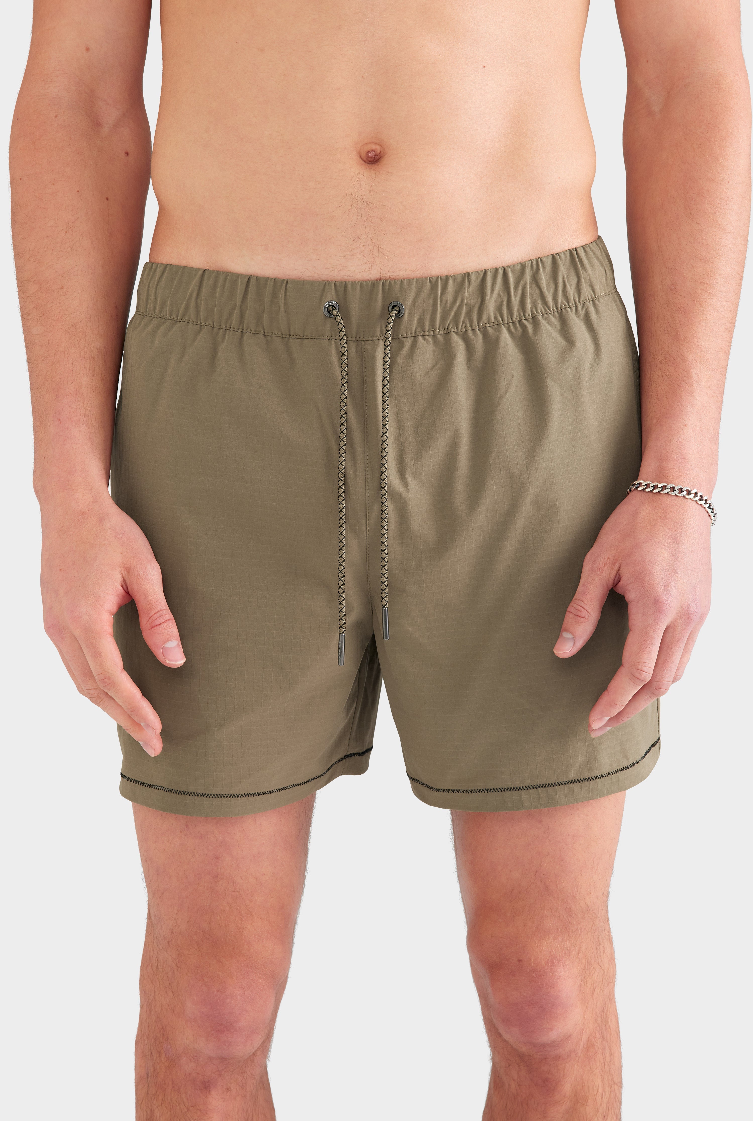 Callum Zig Zag Ripstop Swim Short Olive - Relaxed Fit, Quick-Drying Polyester 1