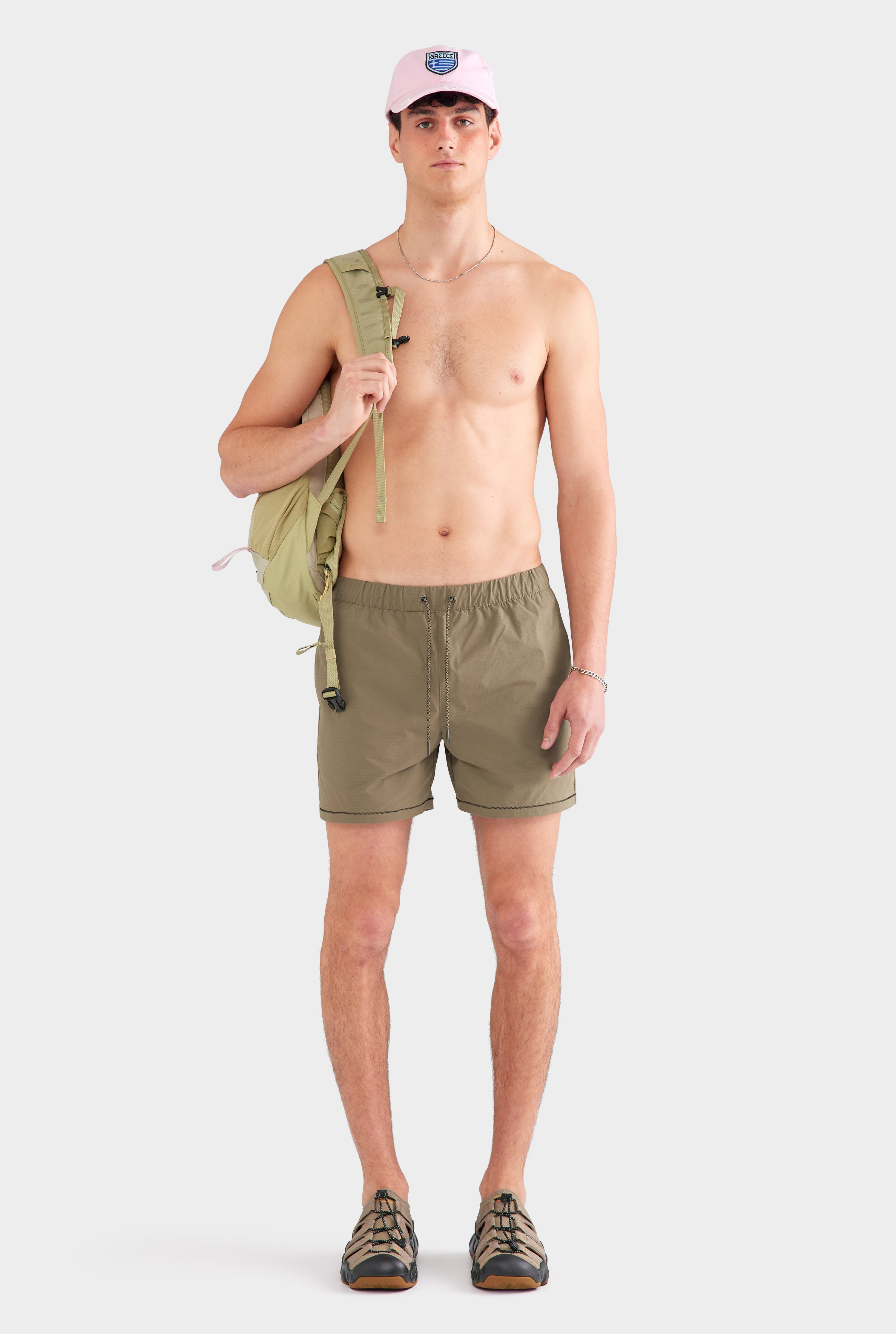 Callum Zig Zag Ripstop Swim Short Olive - Relaxed Fit, Quick-Drying Polyester 2