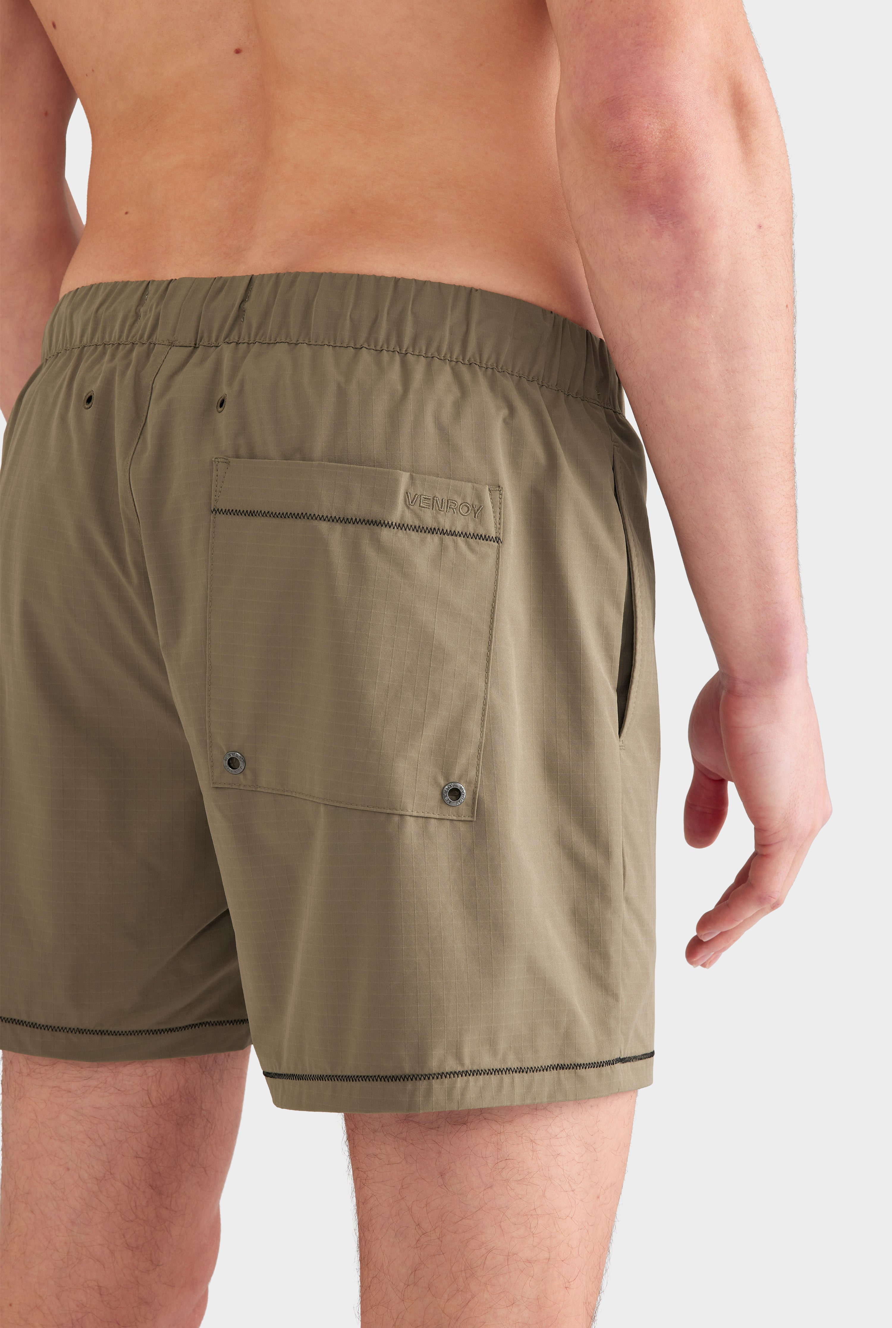 Callum Zig Zag Ripstop Swim Short Olive - Relaxed Fit, Quick-Drying Polyester 4