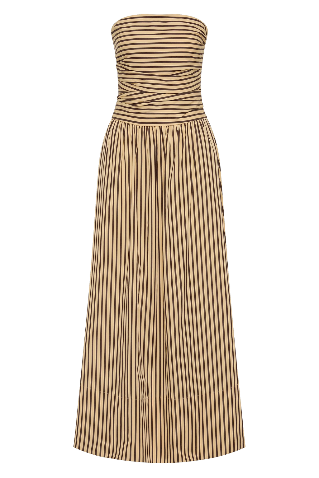 Sleeveless maxi dress in sand with striped pattern, perfect for summer casual wear. 5