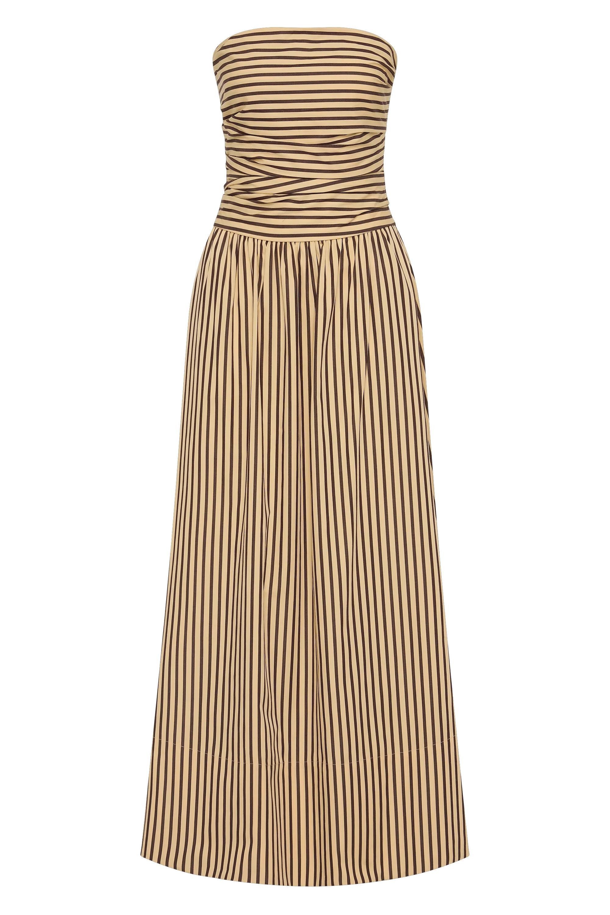 Sleeveless maxi dress in sand with striped pattern, perfect for summer casual wear. 5