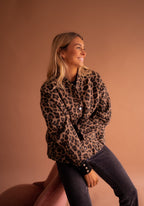 Leopard print overshirt jacket for women with a press-stud front.