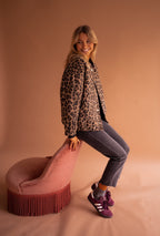 Leopard print overshirt jacket for women with a press-stud front.