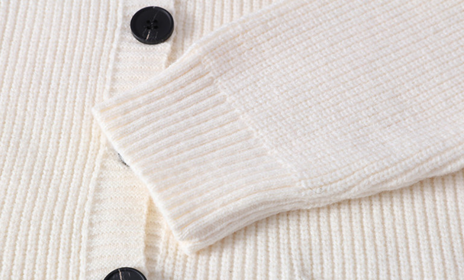 Christopher men's hooded knit cardigan, off white, button placket detail