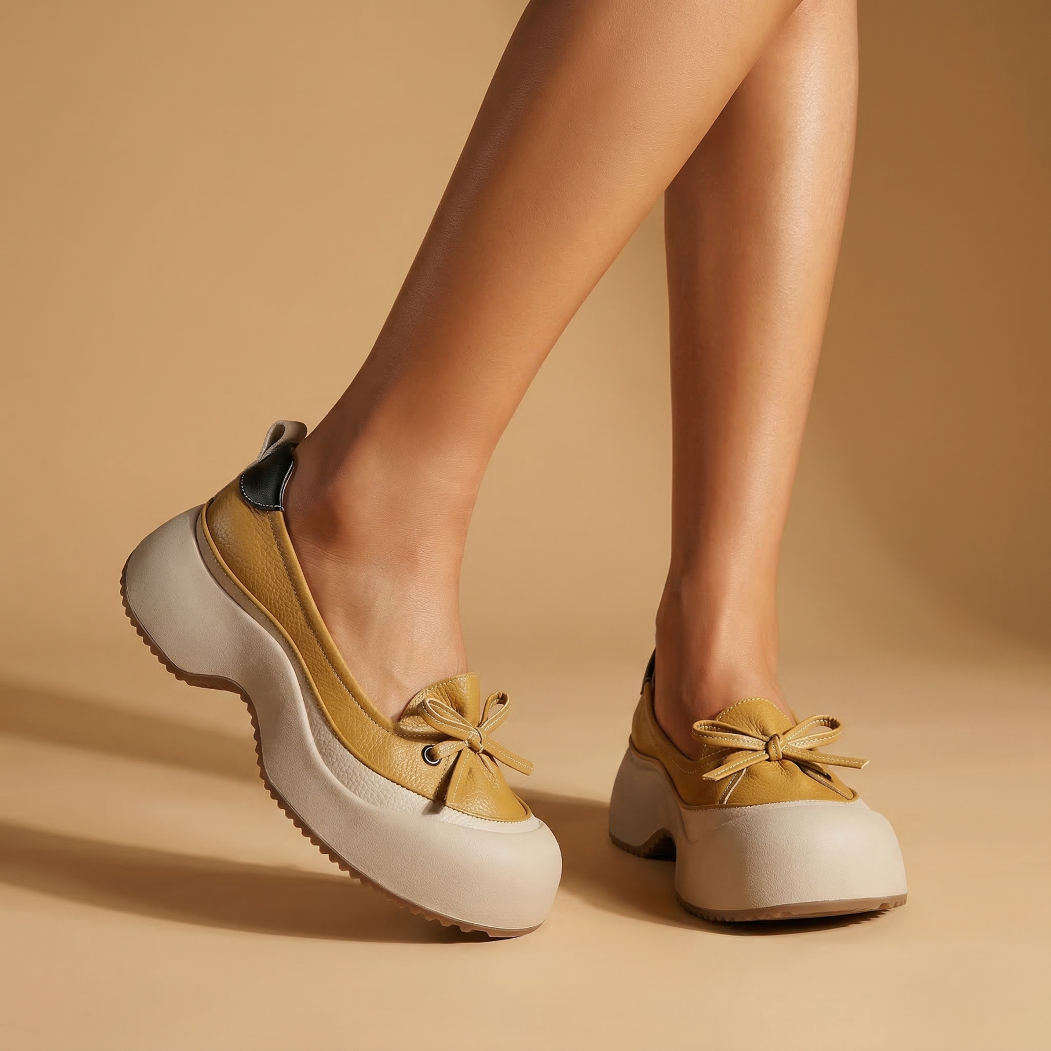 Clara cushioned support shoes in soft beige vegan leather, featuring a sleek and minimalist design for everyday wear. 5
