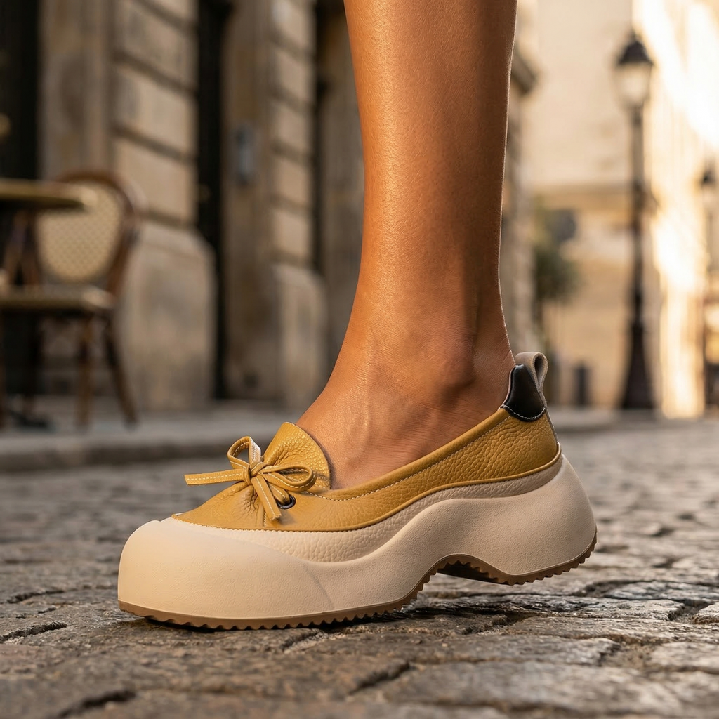 Clara cushioned support shoes in soft beige vegan leather, featuring a sleek and minimalist design for everyday wear. 6