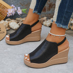 Beige wedge sandals with orthopedic support, featuring a slip-resistant grip and a casual, comfortable style. 2