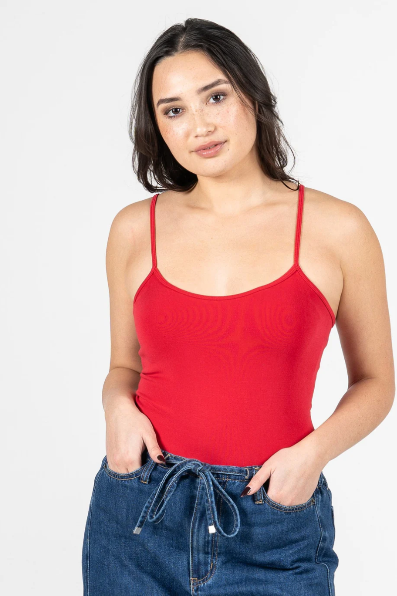 Light gray camisole made from a bamboo blend, featuring adjustable straps and a relaxed, casual style. 11