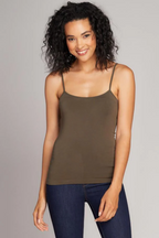 Light gray camisole made from a bamboo blend, featuring adjustable straps and a relaxed, casual style. 6