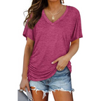 Clara women's shirt in solid navy blue, featuring a classic V-neck and loose fit style. 8