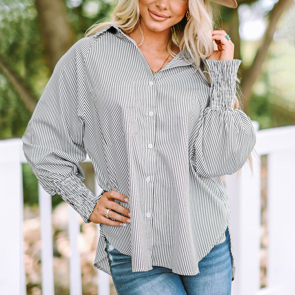 Relaxed fit button-up shirt for women in soft pastel blue cotton blend. 2
