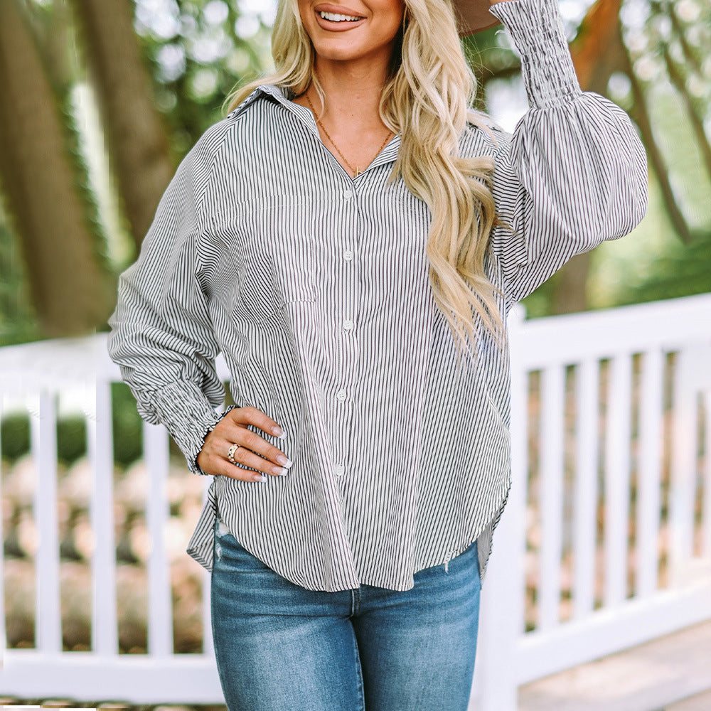 Relaxed fit button-up shirt for women in soft pastel blue cotton blend. 3