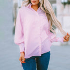 Relaxed fit button-up shirt for women in soft pastel blue cotton blend. 4