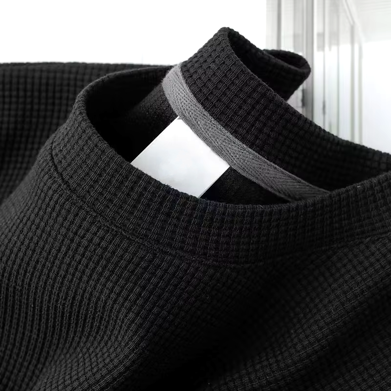 Men's waffle t-shirt in navy blue, featuring a relaxed fit and textured fabric for casual wear. 6