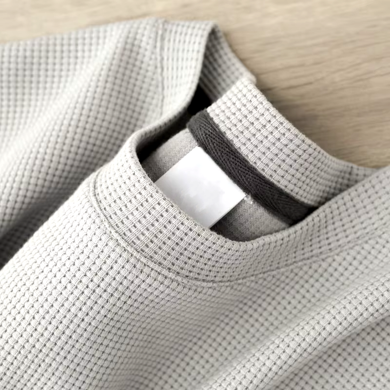 Men's waffle t-shirt in navy blue, featuring a relaxed fit and textured fabric for casual wear. 7