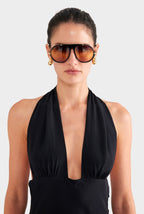 Darian Halter Tie Mini Dress Silk-Viscose Blend Black 1